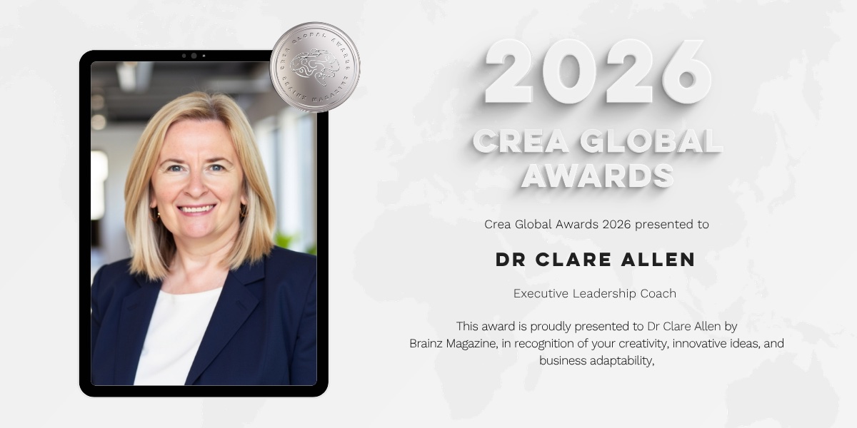 CREA Global Awards presented to Dr Clare Allen, Executive Leadership Coach, by Brainz Magazine